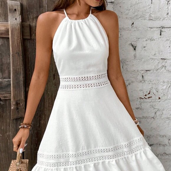 MODA ME COUTURE Dresses & Skirts - White Boho Women's Patchwork Lace Knotted Dress
